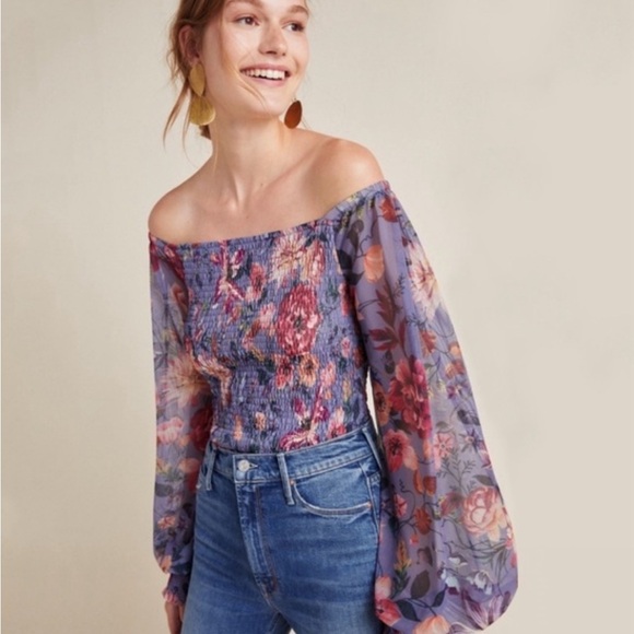 Anthropologie Tops - Anthropologie Rouen Floral Smocked Blouse